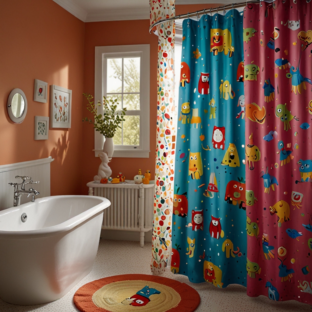 Add playful, colorful shower curtains with cartoon characters or fun patterns. Perfect for creating a whimsical, joyful bathroom for kids.