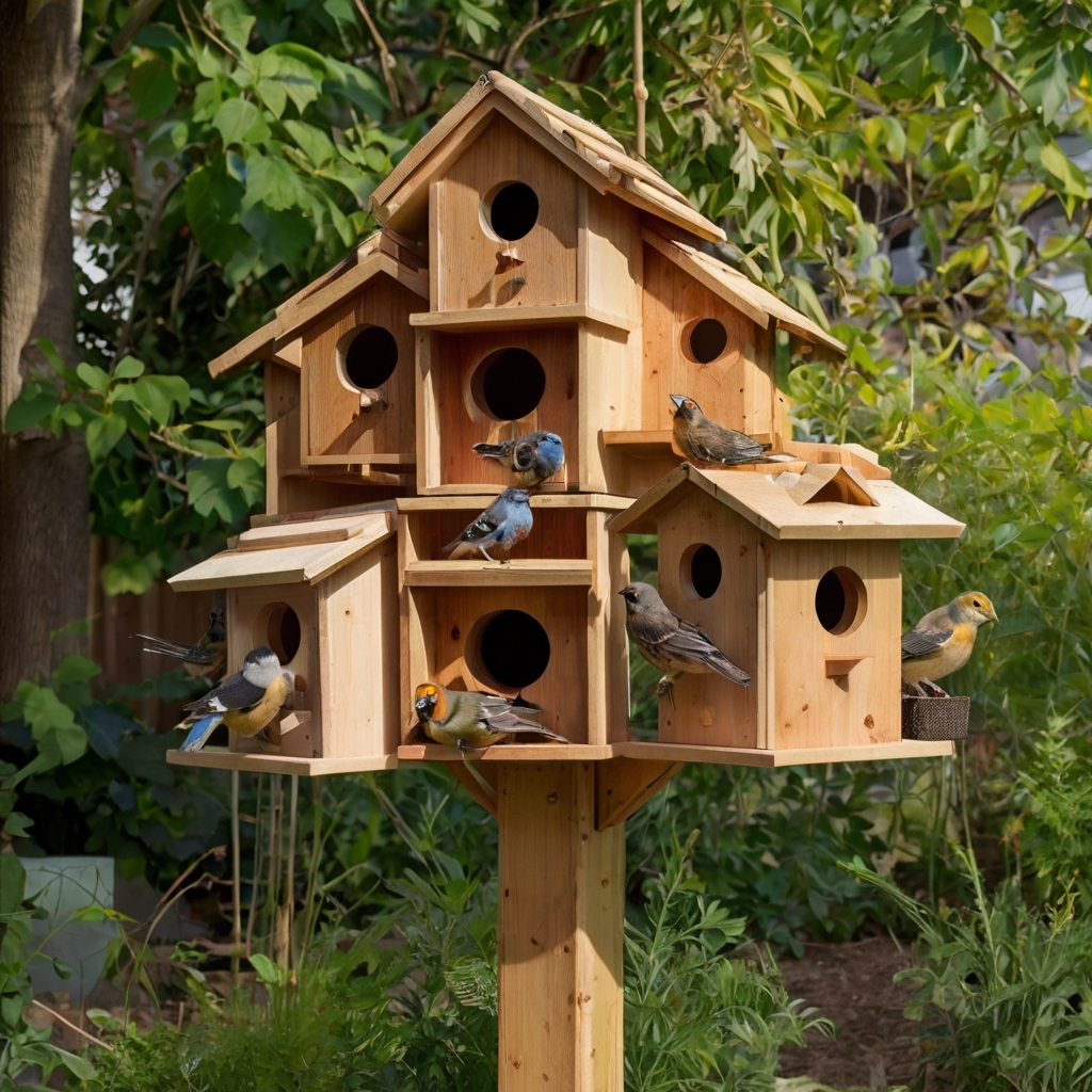 Foster bird communities with expansive multi-chambered birdhouses. Designed for multiple families, these homes add life to vibrant garden spaces.