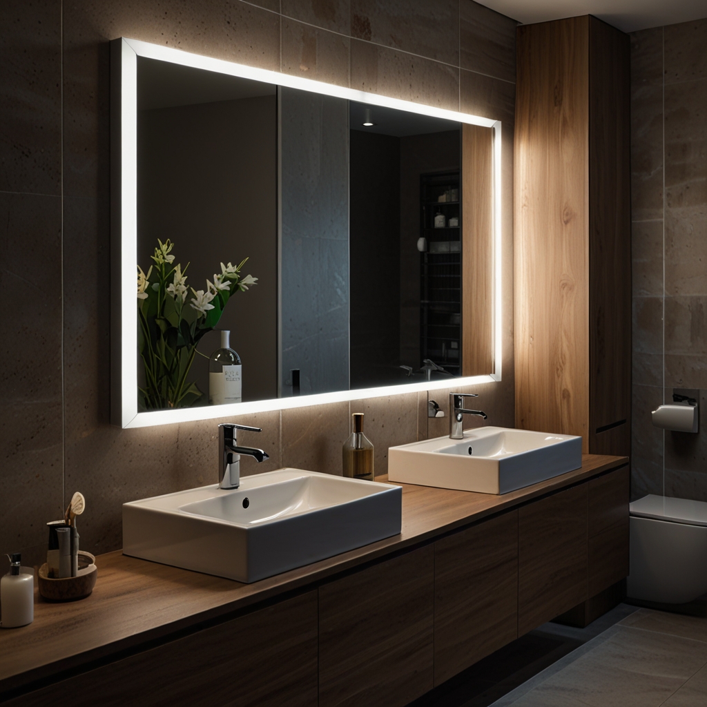 Under-cabinet LED lights provide a chic, subtle glow in your bathroom, adding a modern touch without cluttering the space.