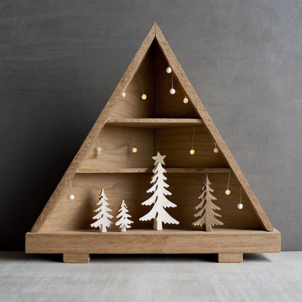 A small wooden tree, perfect for tight spaces, adds a cozy holiday touch. Explore more compact and festive tree ideas for small homes!