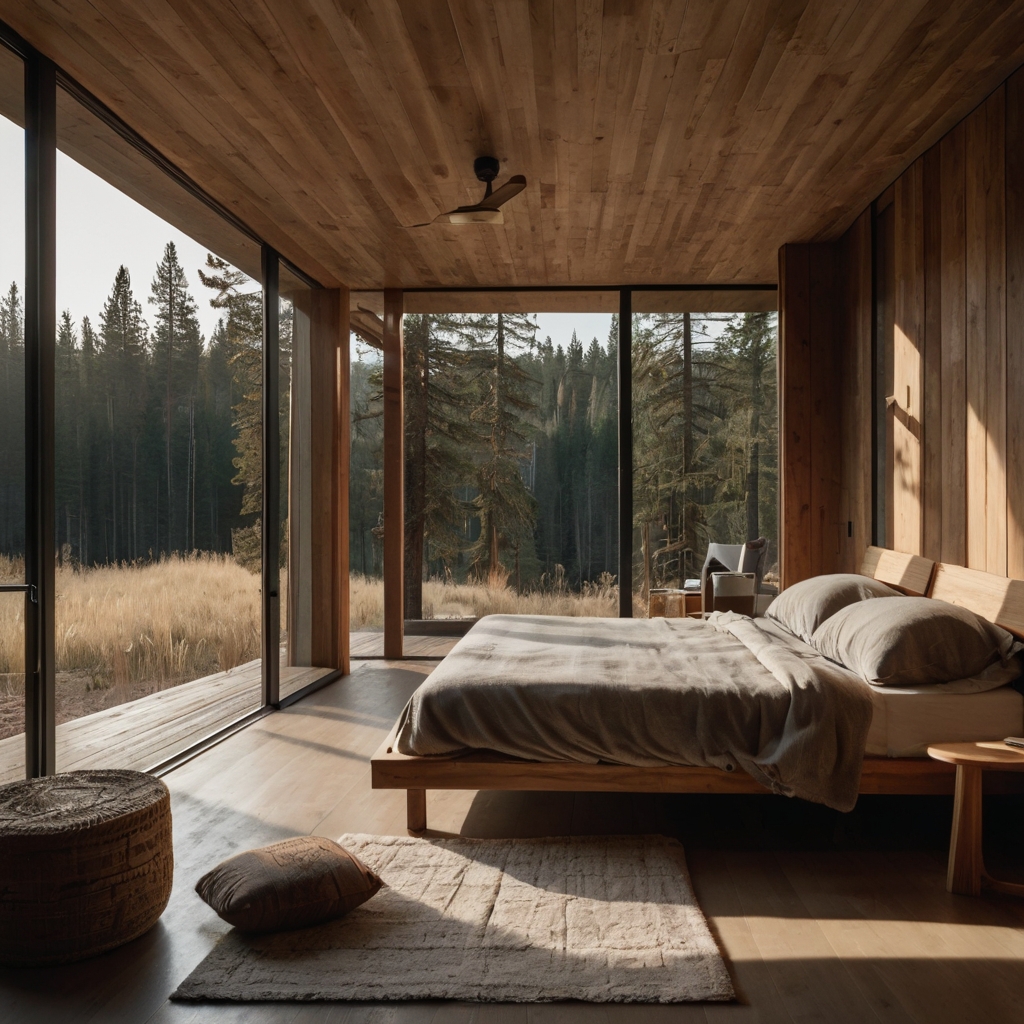 Simplify your escape with a minimalist cabin. Enjoy natural light and peaceful surroundings in a cozy, uncluttered space.