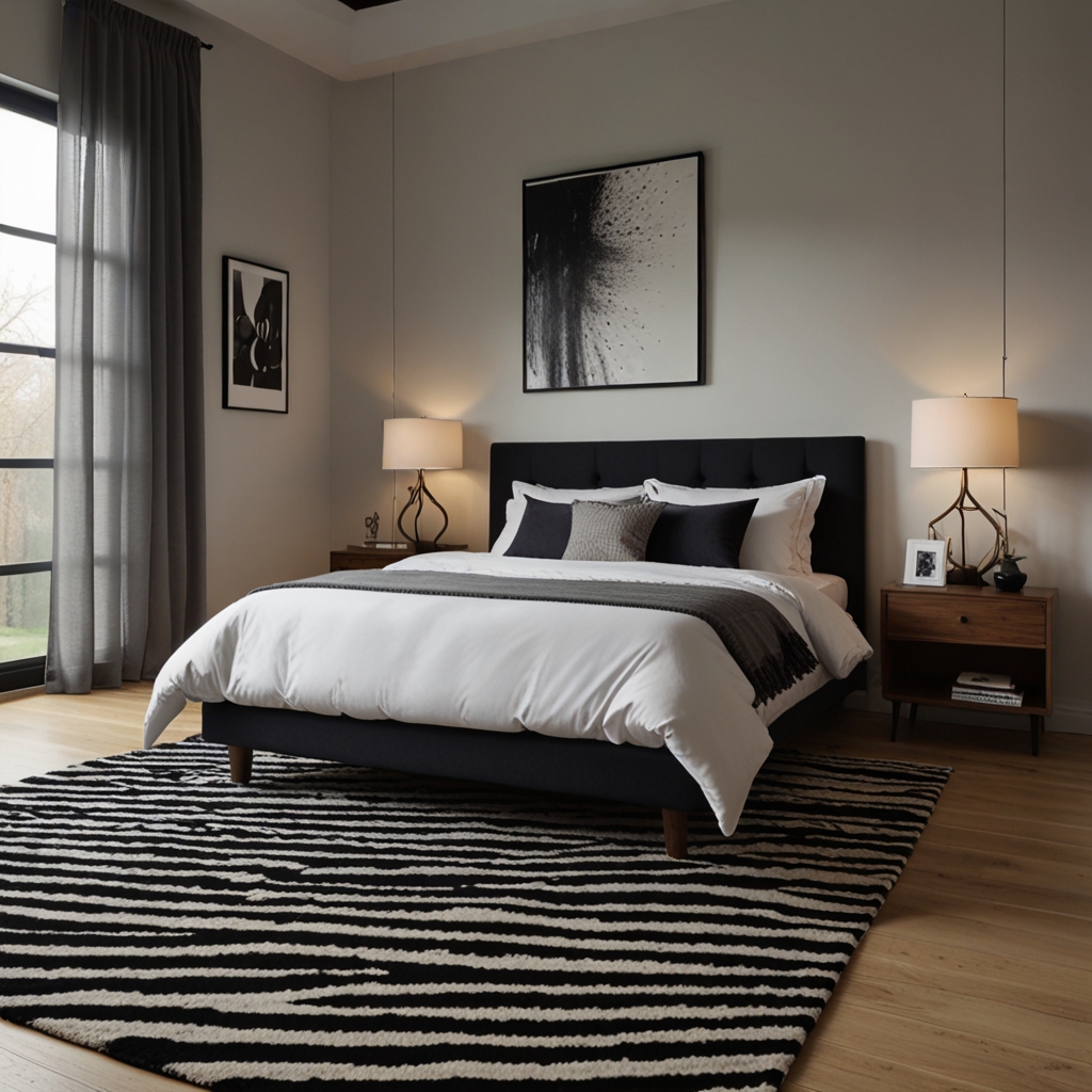 Monochrome Striped Rugs: Classic black-and-white striped rugs add timeless elegance and contrast.