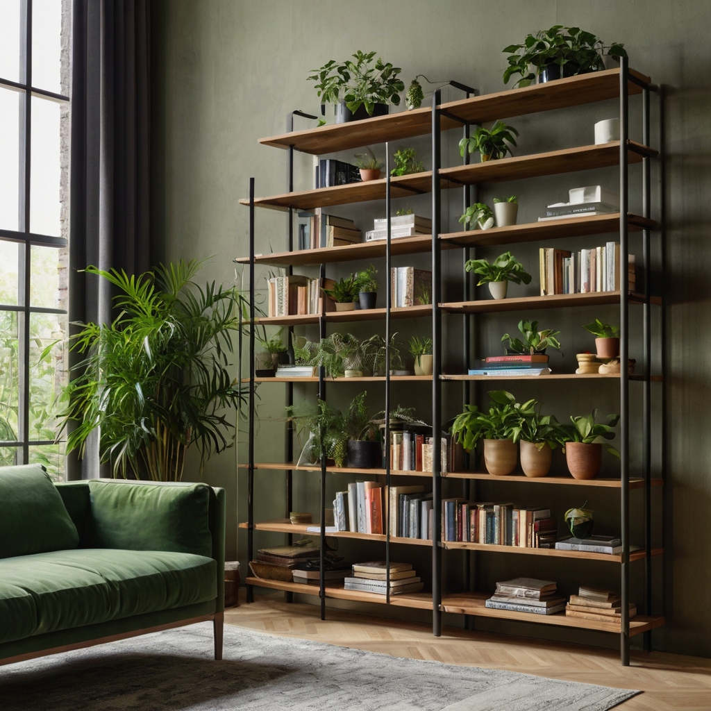 Combine books and greenery with a multi-functional bookshelf featuring integrated plant holders. It’s the perfect blend of nature and design, adding life to your space. Enhance your home’s charm with this functional design!