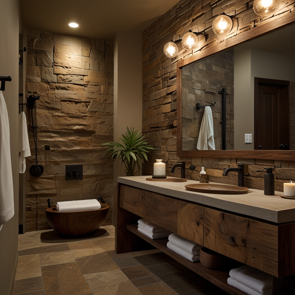 Nature-inspired lighting adds a rustic, organic touch to your bathroom, creating a warm, earthy atmosphere.