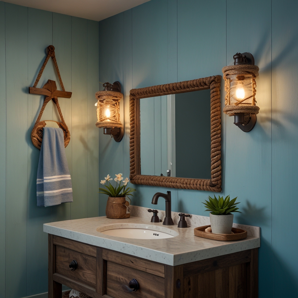 Introduce a coastal feel with nautical-themed light fixtures, bringing rustic charm and beachy warmth to your bathroom.