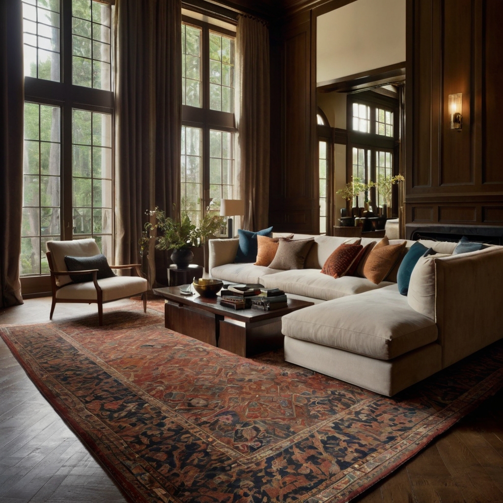 Oversized Rugs: Make a bold statement with oversized rugs that define and elevate large rooms.