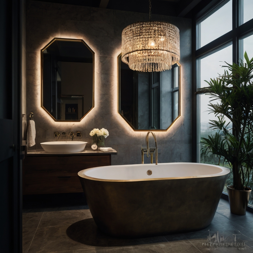 Add drama and sophistication with pendant lighting in your bathroom, creating a bold and glamorous atmosphere.