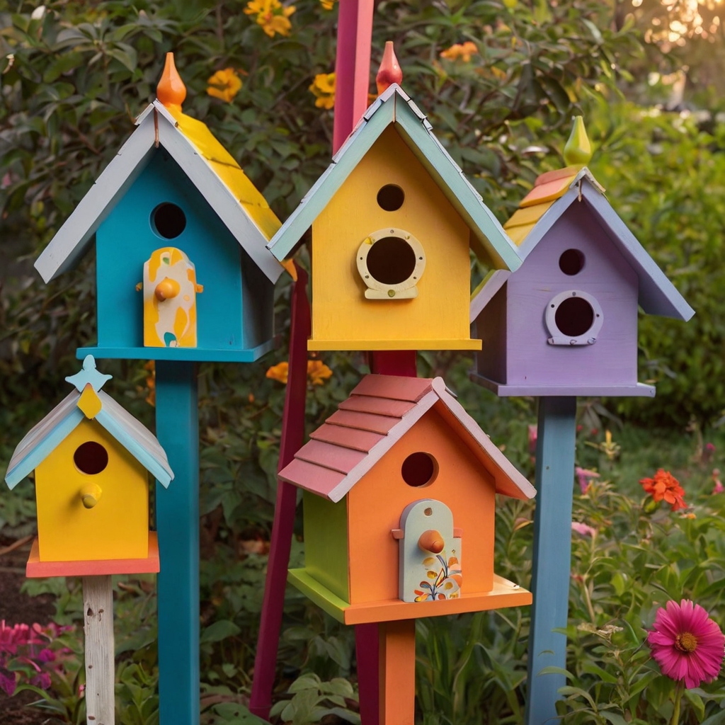 Add a vibrant pop to your garden with rainbow-colored, playful birdhouses in fun shapes! Discover whimsical designs that bring joy to both birds and your backyard!