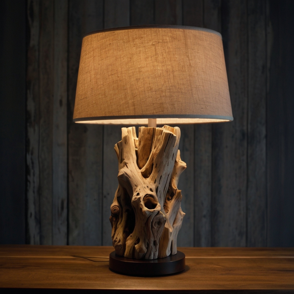 A beautifully finished driftwood lamp, polished to perfection. Add a professional, sleek touch to your home lighting.