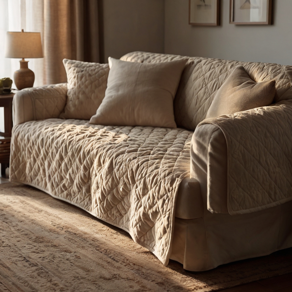 Quilted sofa covers offer a cushioned, cozy feel, transforming hard furniture into softer seating. A stylish and functional comfort upgrade.