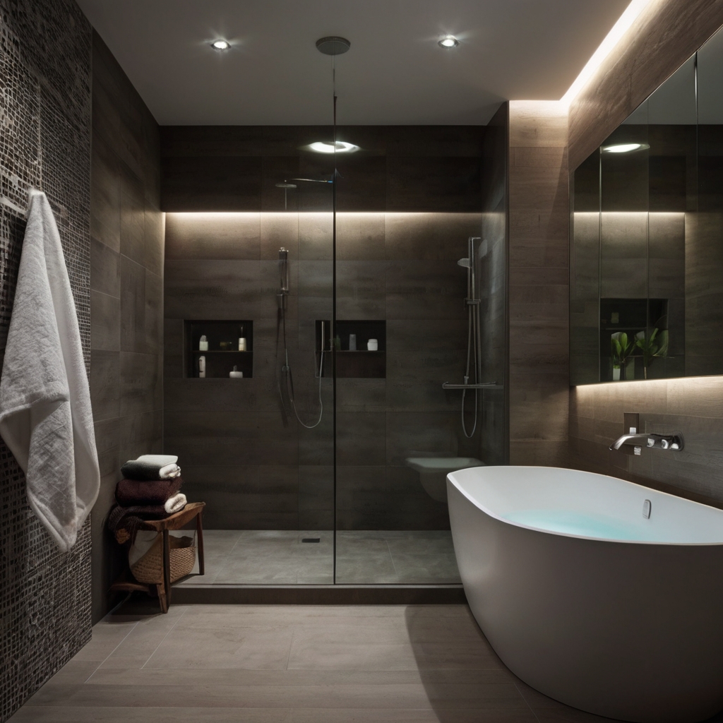 Recessed ceiling lights provide even, bright illumination in your bathroom, fitting seamlessly into modern designs.