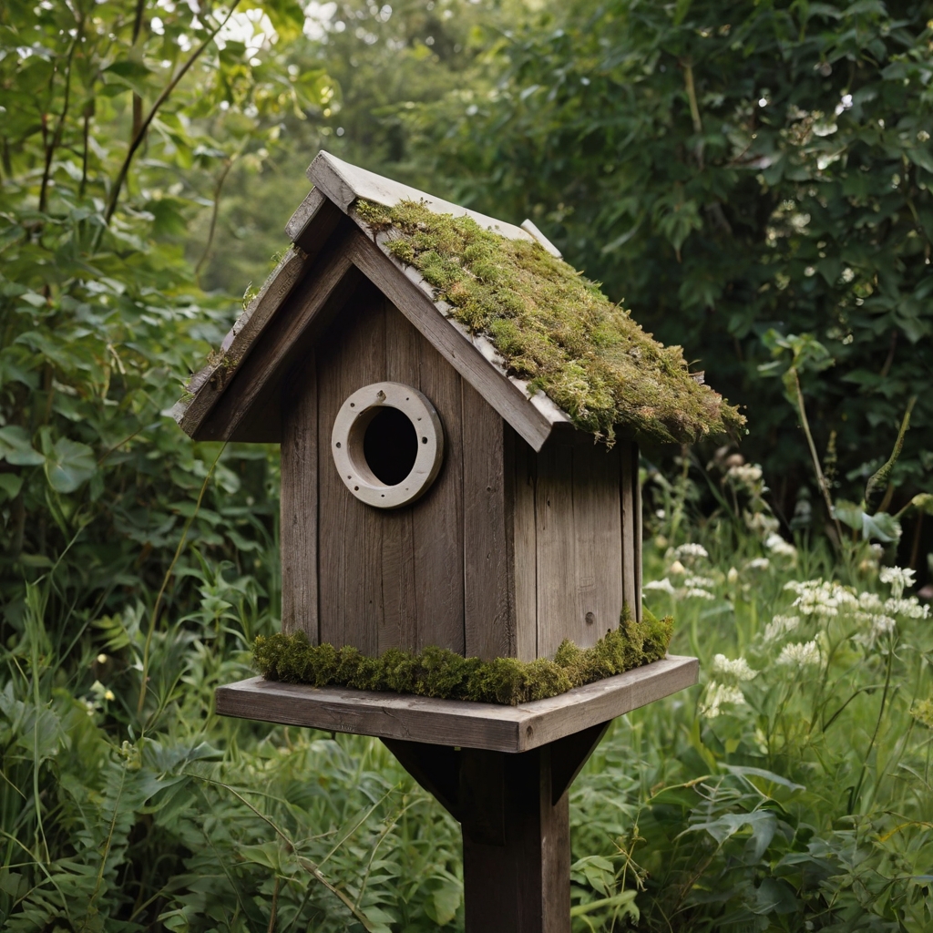 Embrace serenity with rustic, weathered wood birdhouses blending seamlessly into lush greenery. Perfect for creating a peaceful, country-style retreat in your garden!