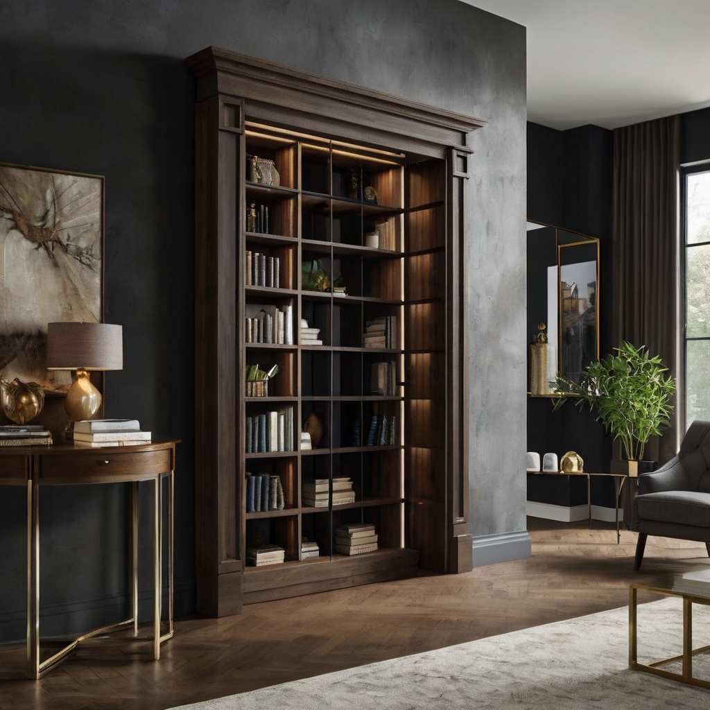 Add mystery and style to your space with a hidden bookcase door. Perfect for secret rooms or valuables, it’s a practical and chic design feature. Surprise guests with this unique idea!