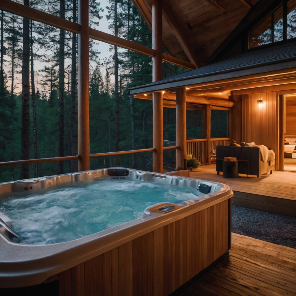 Unwind in a luxurious spa cabin with hot tubs and saunas. Let the serene surroundings rejuvenate your body and mind.