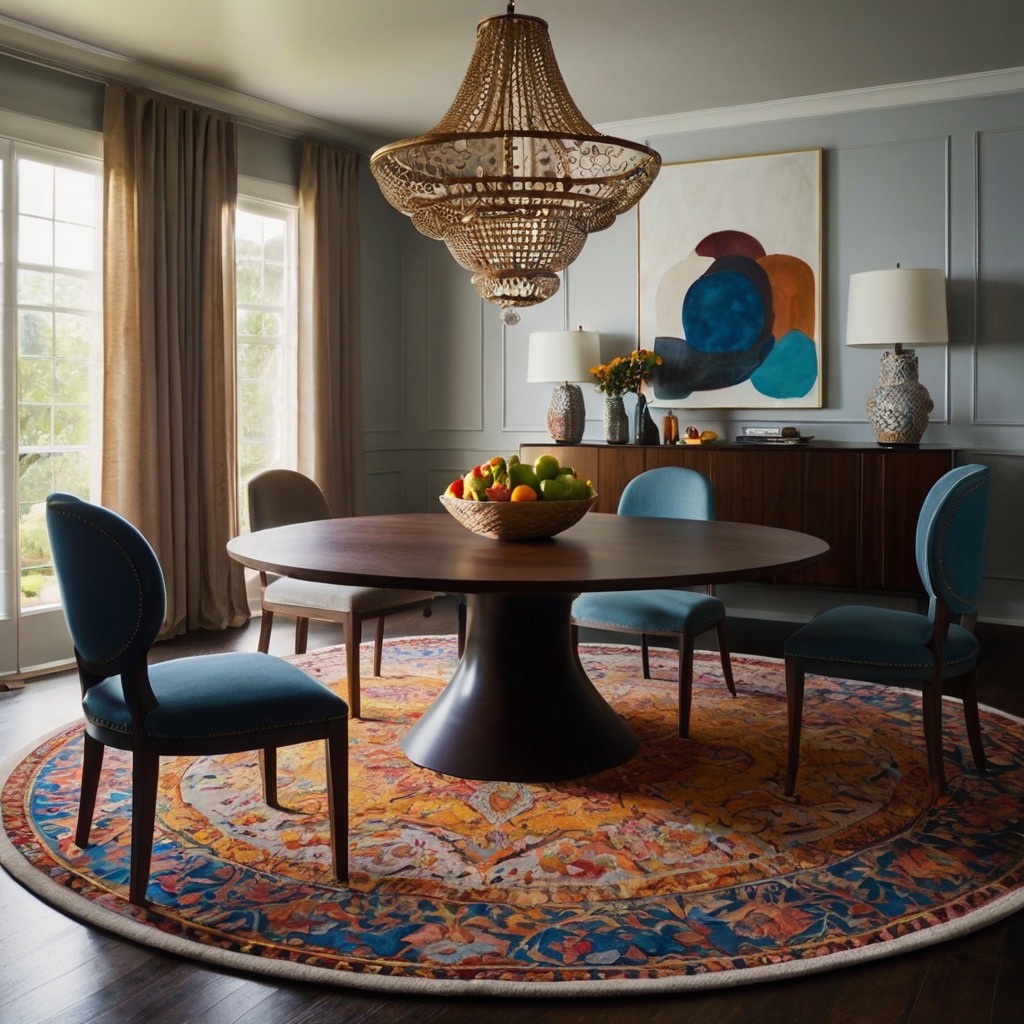 Statement Round Rugs: Bold, round rugs offer a unique focal point and softness to angular spaces.