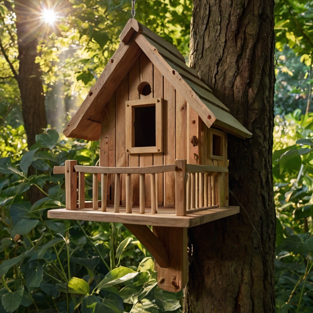 Bring a whimsical touch to your garden with a charming treehouse birdhouse. Elevated high, it’s perfect for nature lovers and birdwatchers alike!