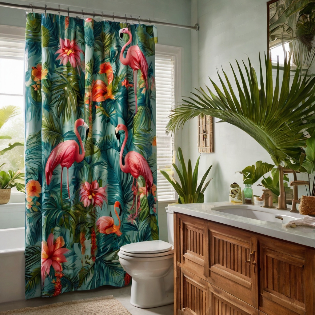 Infuse your bathroom with a tropical vacation feel using vibrant, palm-filled shower curtains. Let the bright, sunny ambiance take over.