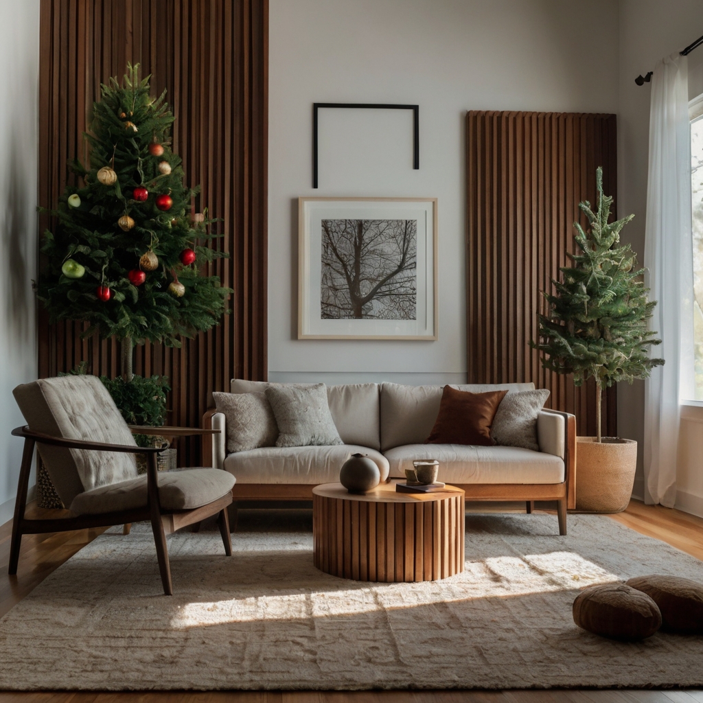 A sleek vertical tree made from wooden slats offers a modern, minimalist holiday display. Explore more contemporary Christmas tree designs now!