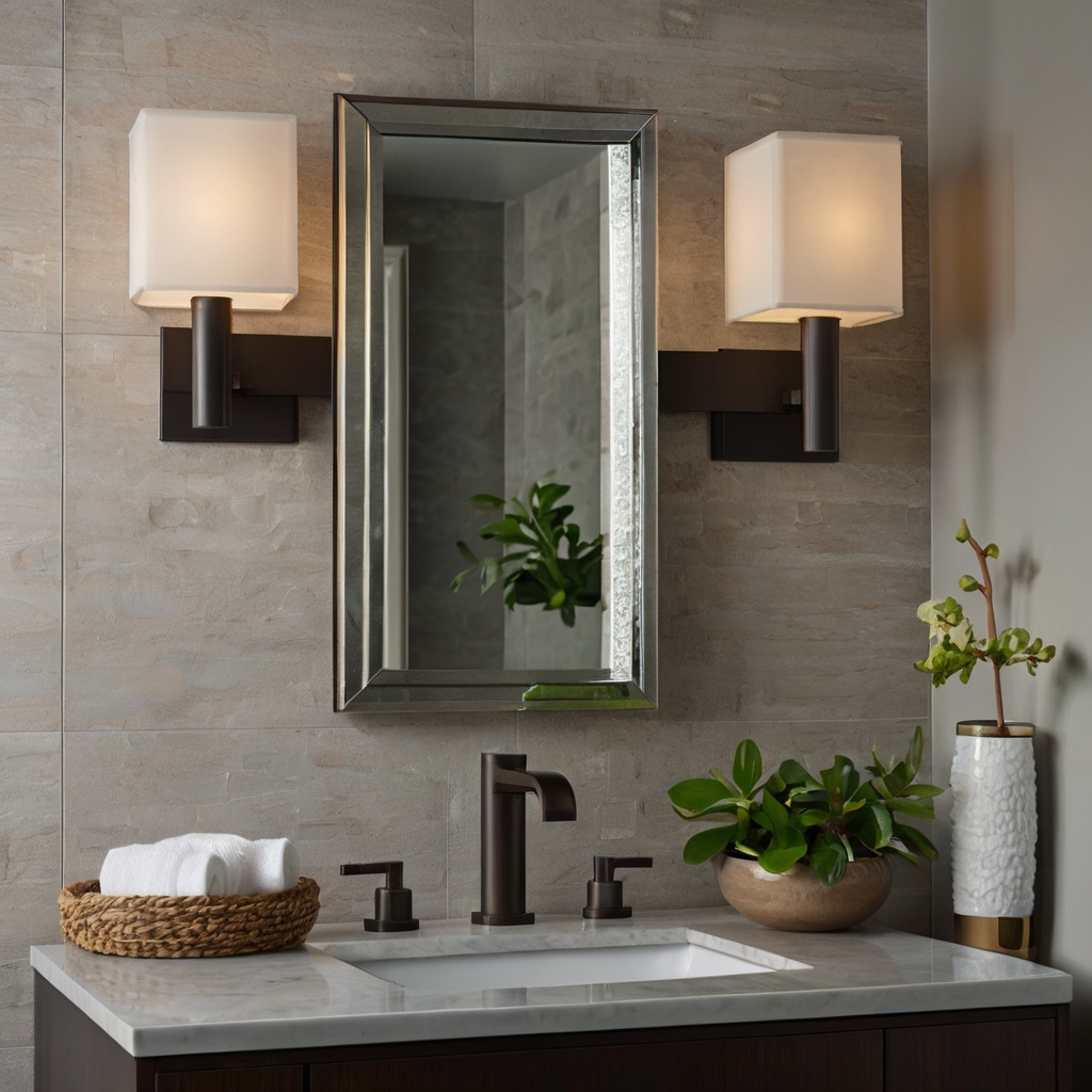 Upgrade your bathroom with stylish wall-mounted sconces, offering soft, diffused lighting while saving counter space.