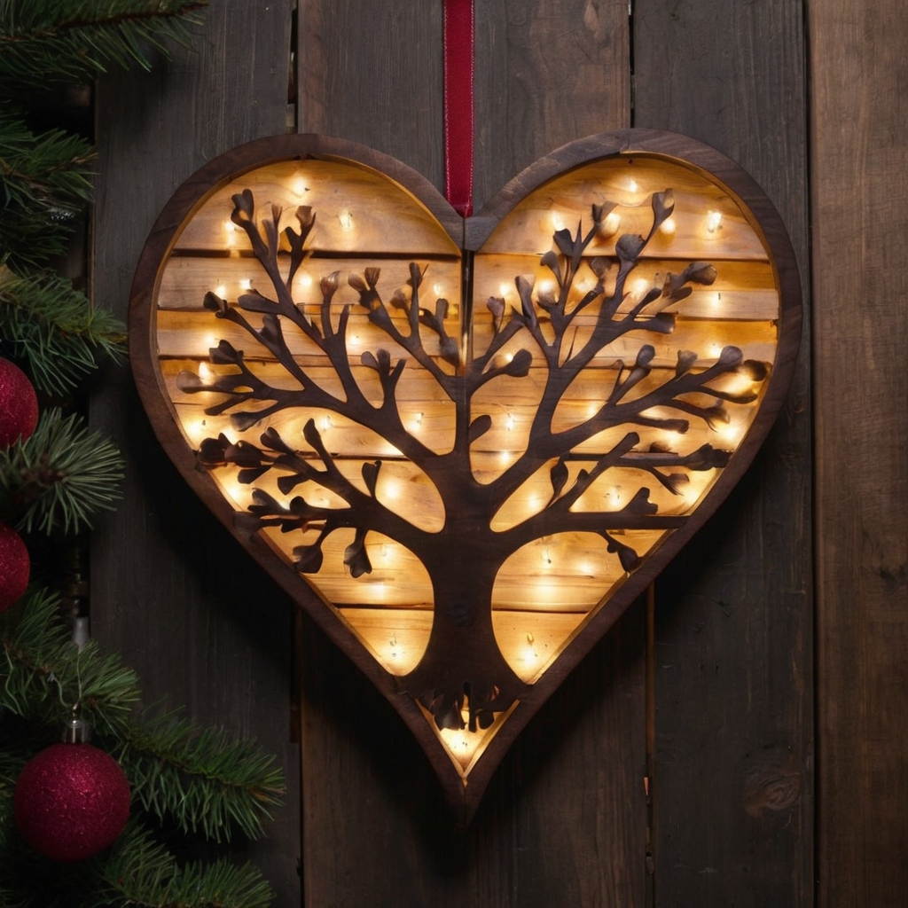 A heart-shaped wooden tree offers a romantic holiday touch, perfect for spreading love and joy. Browse more meaningful holiday tree designs on our site!