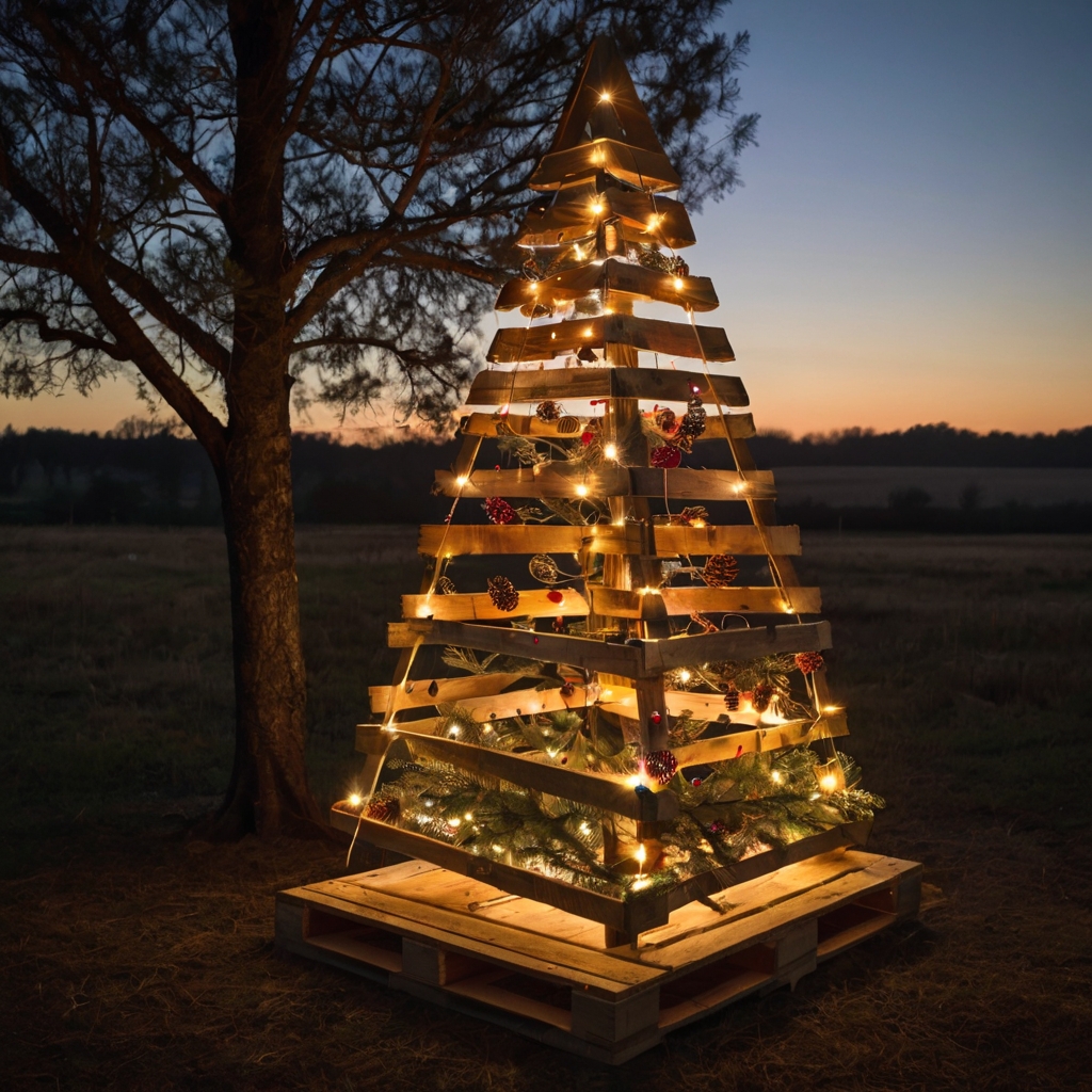 Repurpose wooden pallets into a rustic Christmas tree, complete with colorful string lights for a festive glow. Check out more DIY holiday decor options now!