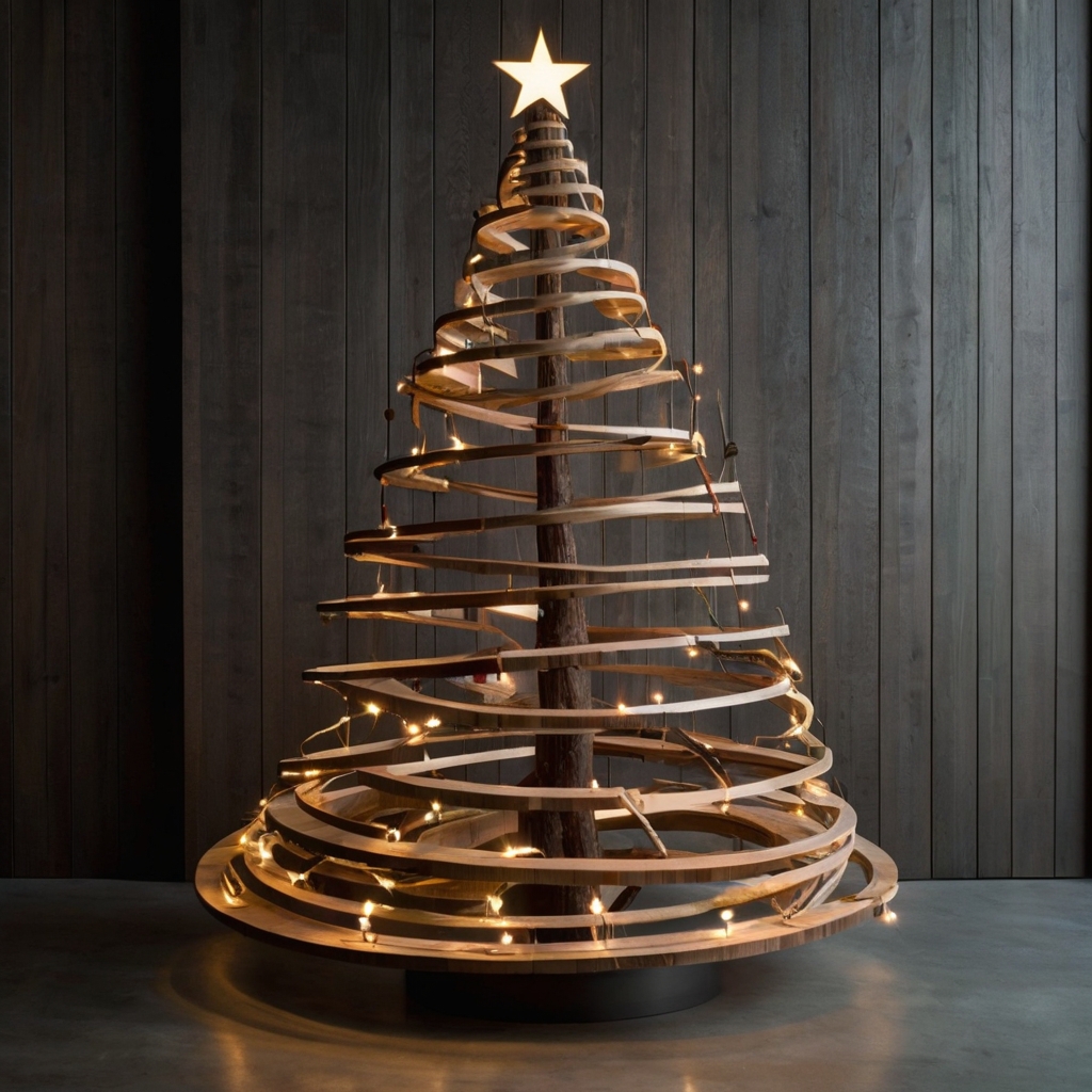 A dramatic wooden spiral tree creates a striking, modern holiday centerpiece. Browse more bold and contemporary tree designs on our site!