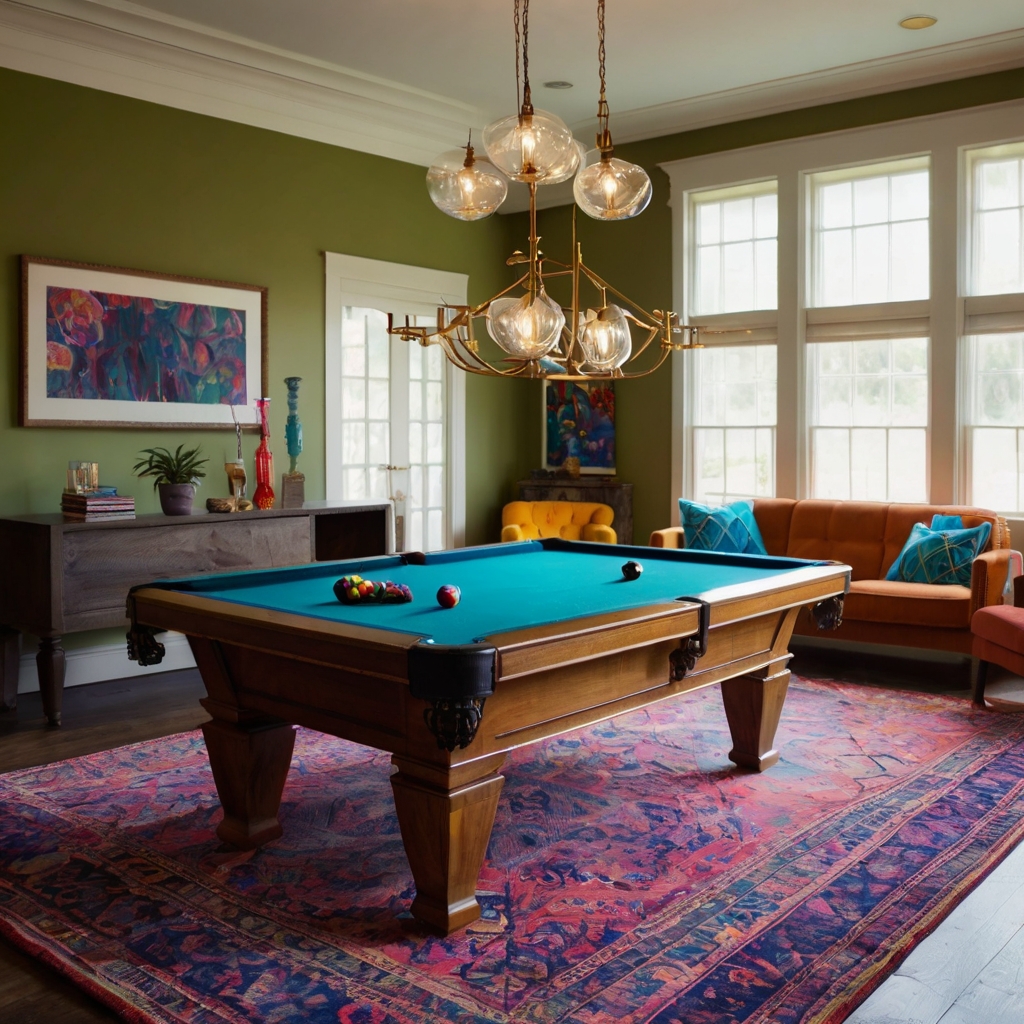 Brighten your game room with bold pops of color and focused lighting for a lively, fun vibe.