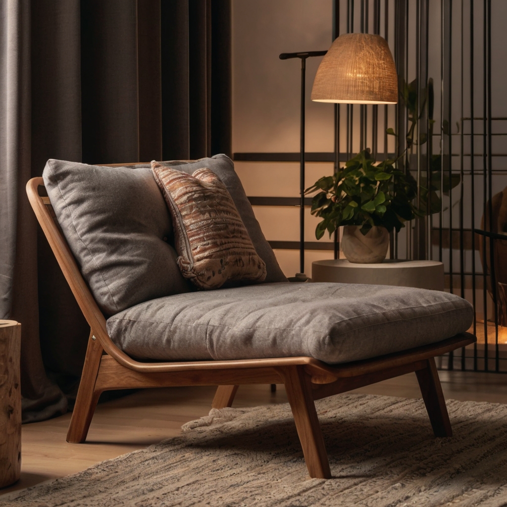 A budget-friendly, cozy chair with ergonomic design, surrounded by soft lighting in a modern living room, creating the perfect space for reading.