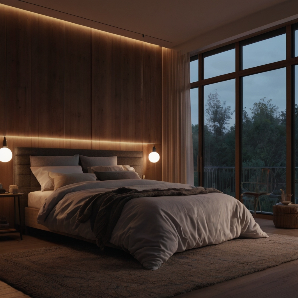 A sound machine creates a relaxing atmosphere in your bedroom. Low lighting completes the tranquil setting.