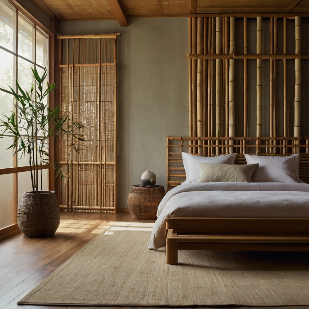 Bamboo accents and minimalist design create a peaceful retreat. Transform your room with serene Asian-inspired decor!