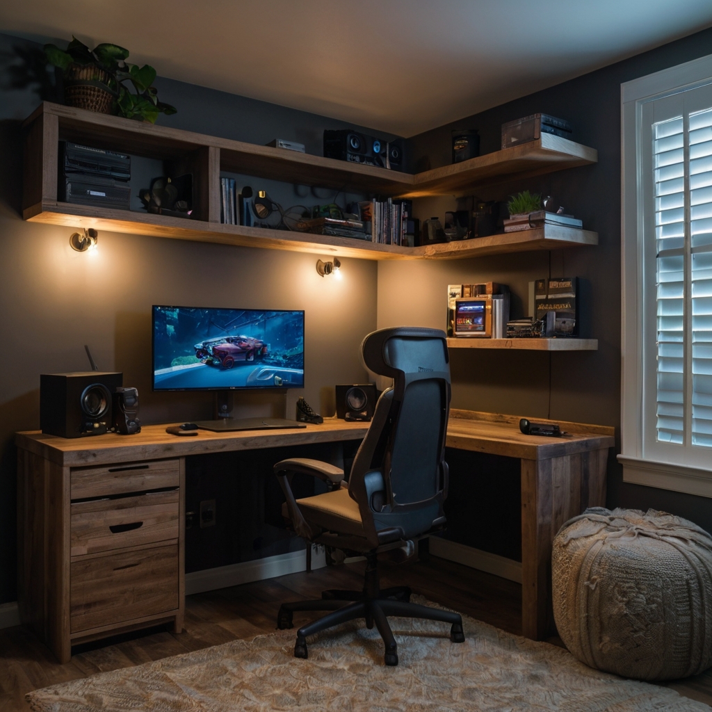 Turn a corner into a functional game room with compact furniture and natural light, blending practicality with charm.