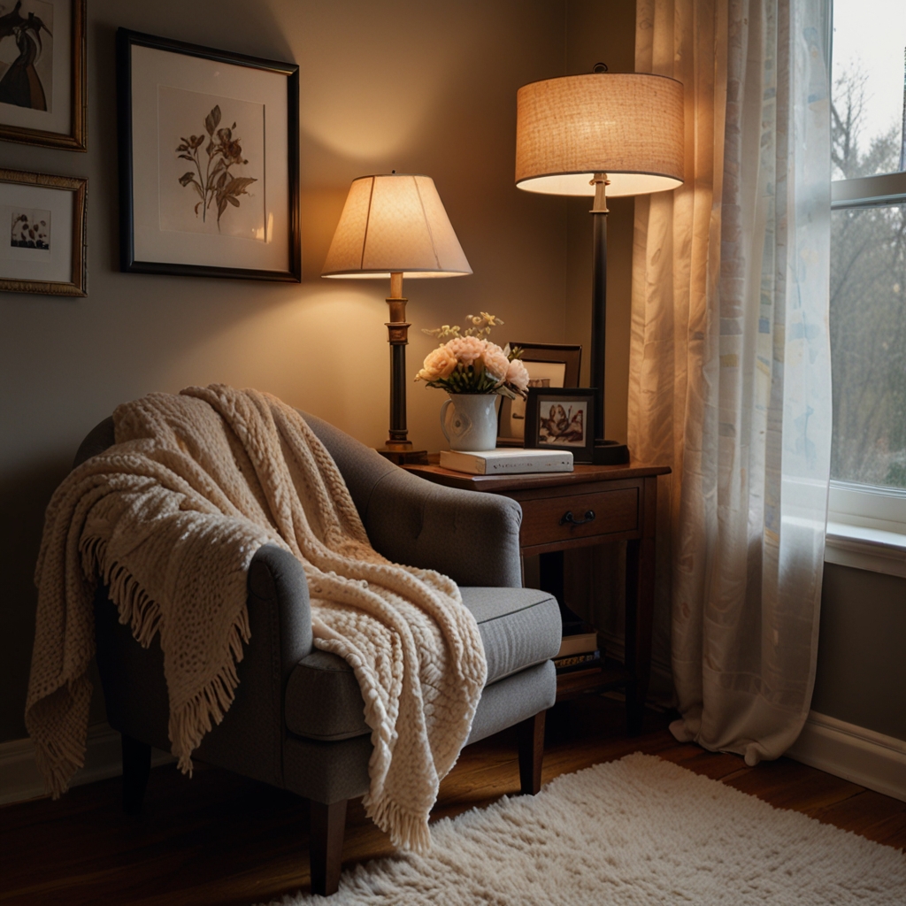 Create the perfect reading nook with a comfy chair and warm lighting. A cozy spot for relaxation and escape.