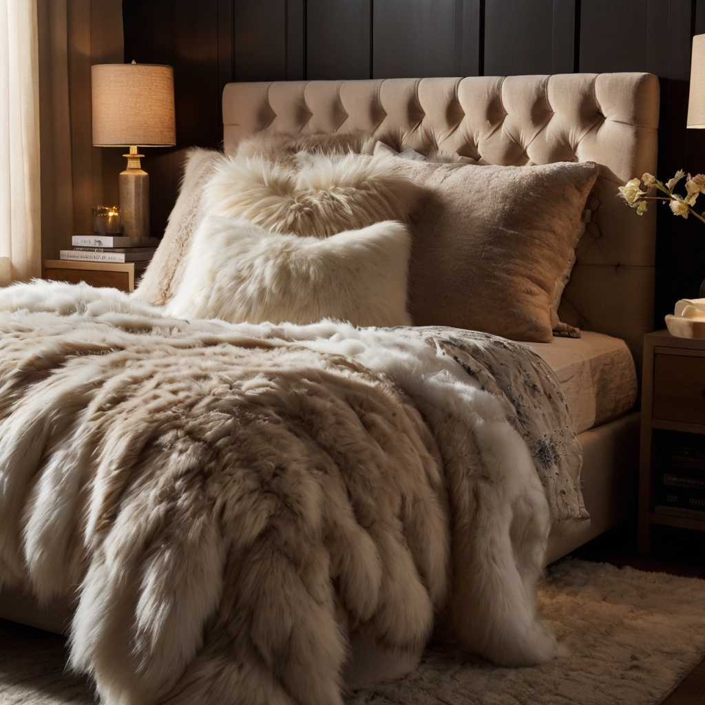 Furry accents like blankets and cushions add extra warmth and texture. Soft lighting enhances their cozy appeal.