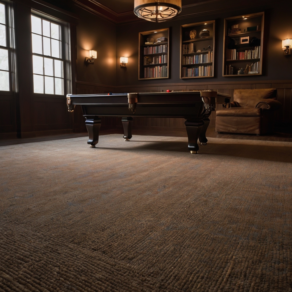 Choose game room flooring wisely with durable carpets or wooden finishes, accentuated by ambient lighting.