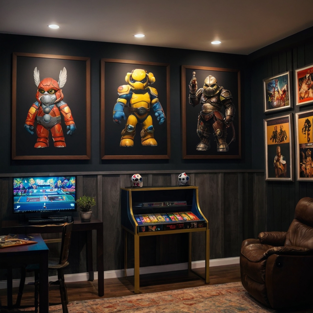 Add character to your game room with custom wall art and directional lighting that brings your space to life.