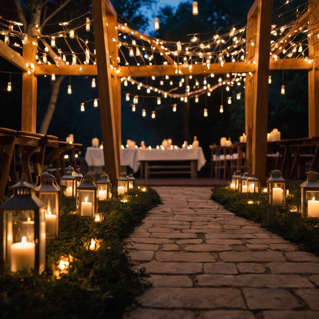 Soft string lights and candles fill the venue with a warm glow. The ambient light enhances the tranquil mood of the service.