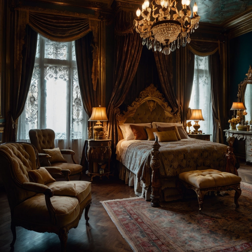 Antique furniture and rich fabrics create a luxurious Victorian bedroom. Shop now to bring regal elegance into your home!