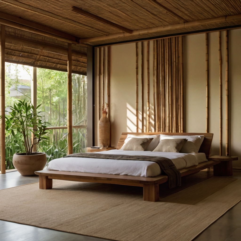 Minimalist design with bamboo accents creates a calming sanctuary. Create your own peaceful zen retreat today!