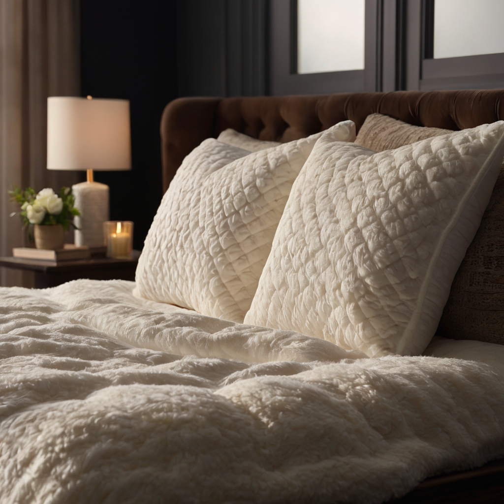 Memory foam pillows offer ultimate comfort and support for restful sleep. Soft lighting highlights their inviting plushness.