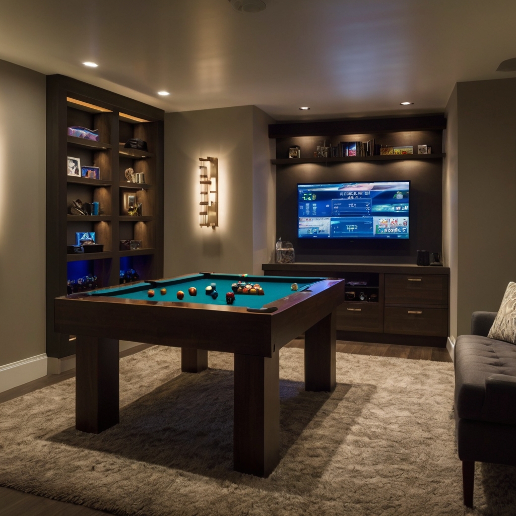 Maximize small spaces with sleek game rooms featuring wall-mounted storage and cozy lighting stylish yet functional for every gamer.
