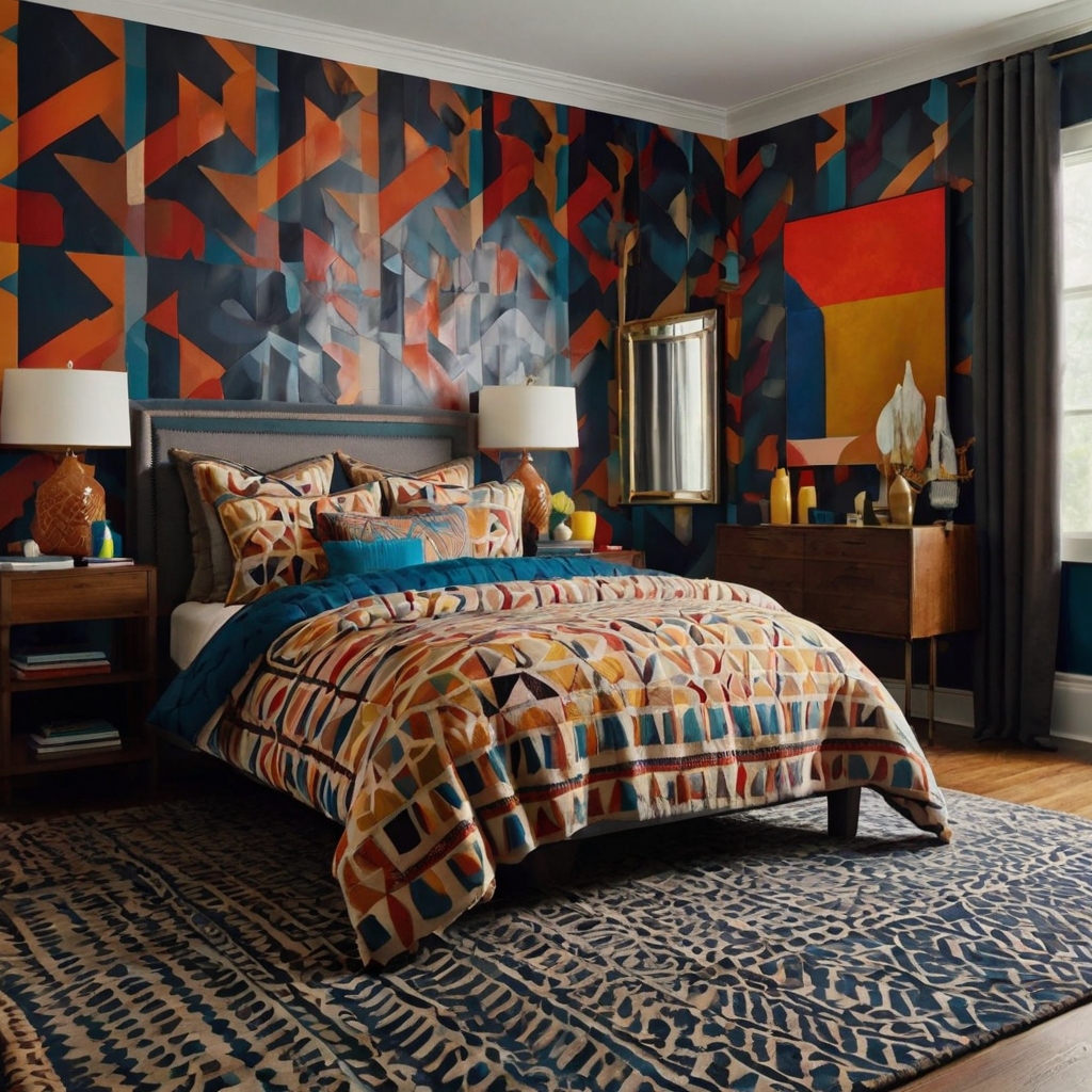 Stripes, triangles, or abstract designs energize the room. A simple way to add visual interest.