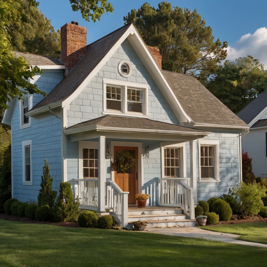 A classic home with dormer windows peeking from a steep gabled roof. Sunlight streams through, creating a cozy, light-filled attic space with vintage charm.