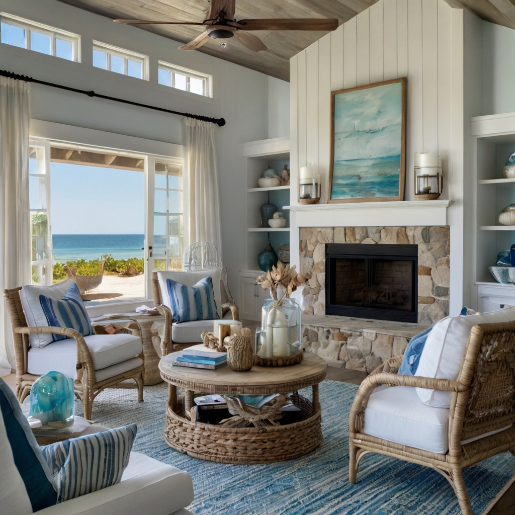 Refresh your space with soft blues, driftwood accents, and ocean-inspired decor for a breezy, beachy feel.