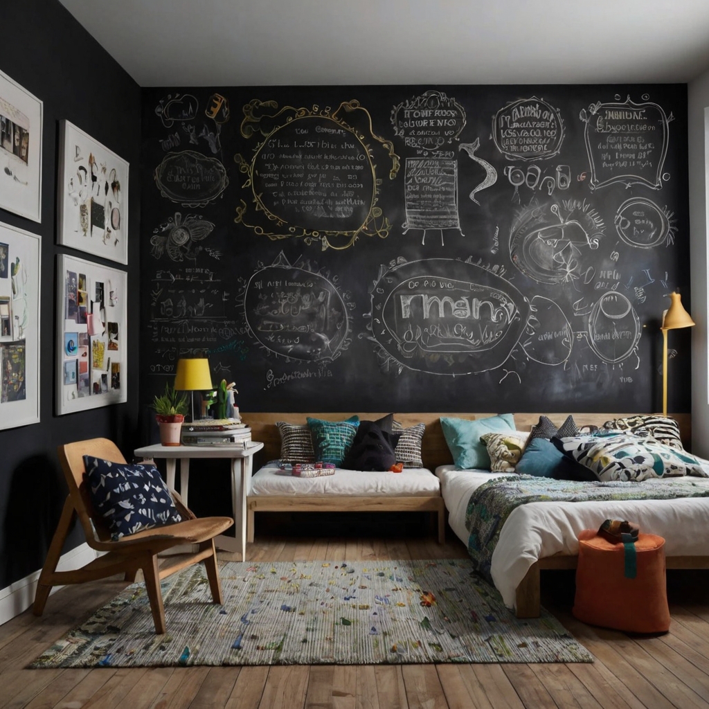 A chalkboard wall fosters creativity and self-expression. Kids can draw, plan, and personalize daily.