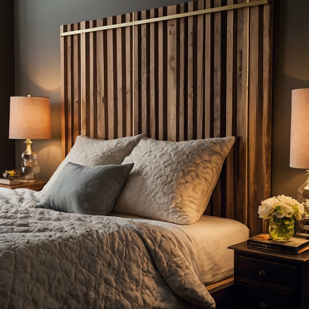 Craft a custom wooden or fabric headboard for your bedroom, illuminated by bedside lighting that adds warmth and style.