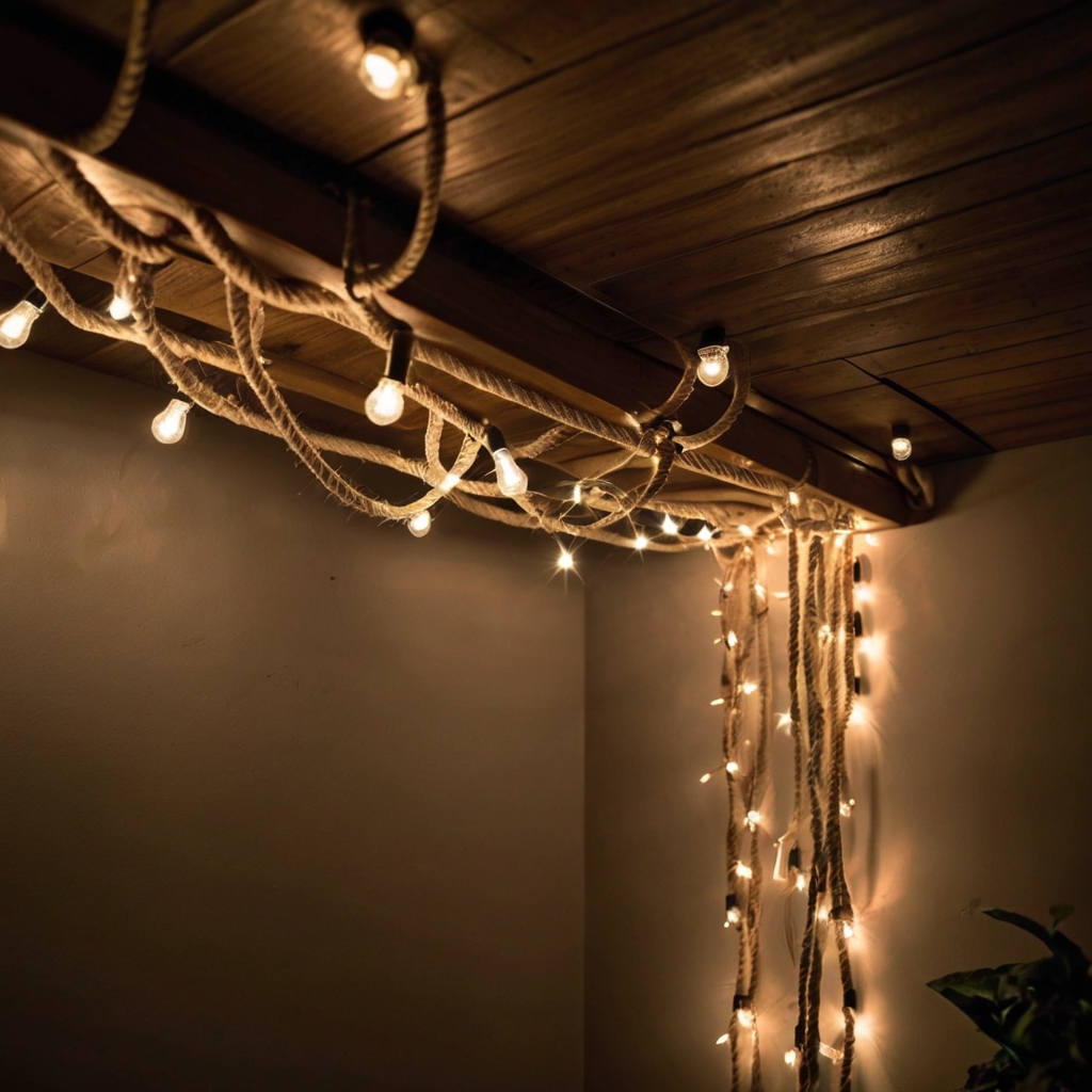 Add warmth and ambiance to your space with rope lighting outlining shelves or ceilings, casting a soft, subtle glow.