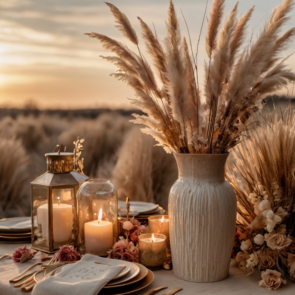 Delicate pampas grass and muted florals arranged in a chic vase. Everlasting beauty adds a timeless, nature-inspired touch to your decor!