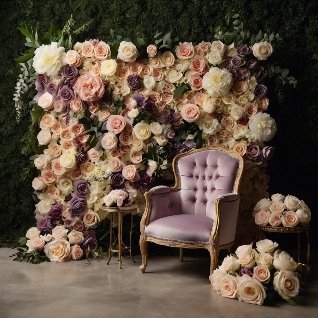 A luxurious flower wall in blush and ivory tones, perfect for elegant photo opportunities.