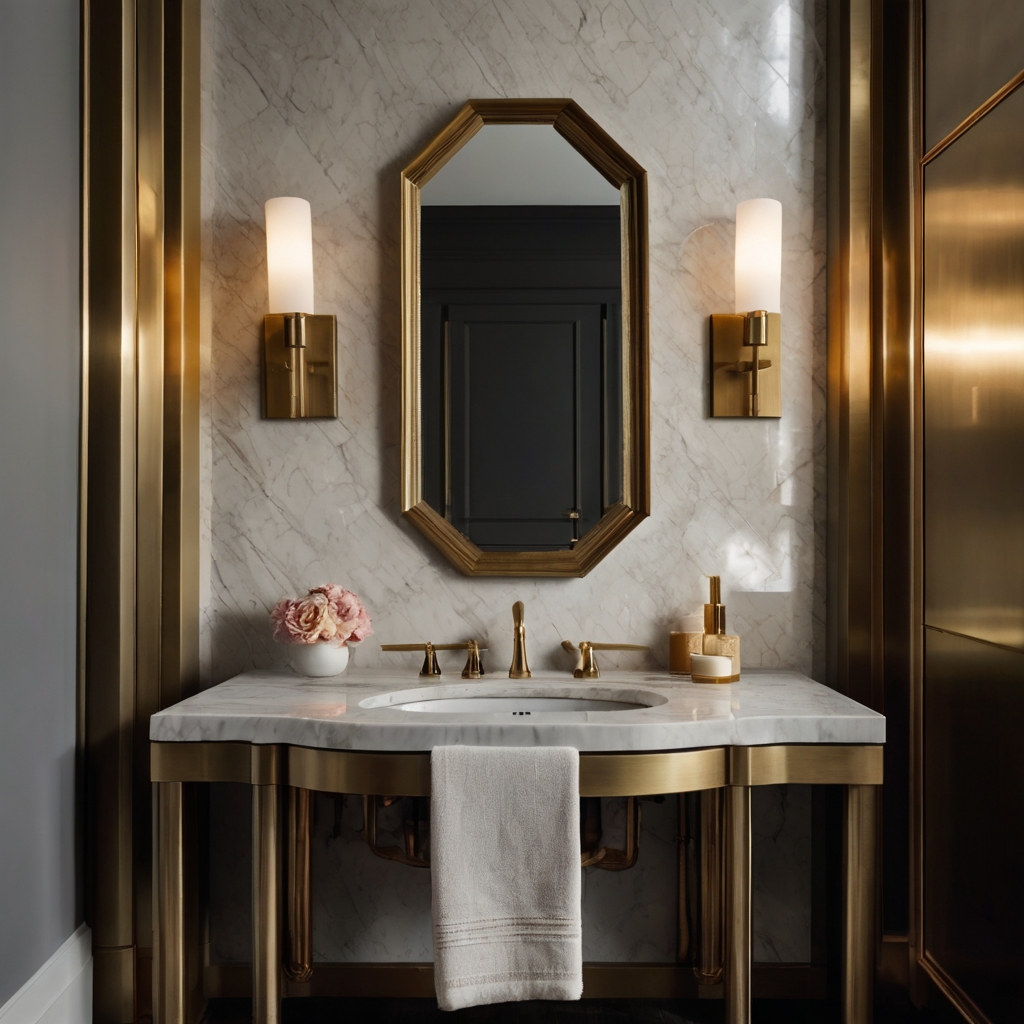 A refined space with antique brass and gold accents, adding soft sophistication. The metallic elements catch the light, elevating the design with timeless beauty.