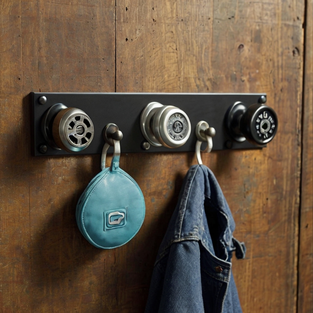 Custom hooks keep hats, headphones, and accessories organized. A decorative and practical solution.